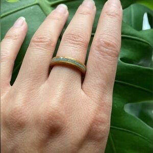 Sleeping Beauty Turquoise on Hawaiian Koa Wood Ring Size 4 Warrior protection